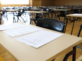 Exam tables set up for students.