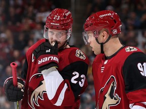 If the NHL rumour mill is correct, both Oliver Ekman-Larsson (left) and Taylor Hall of the Arizona Coyotes could land with Canadian-based teams.