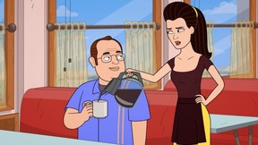 Brent Butt’s Brent Leroy and Gabrielle Miller’s Lacey Burrows in a scene from Corner Gas Animated.