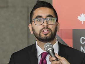 Mustafa Farooq of the National Council of Canadian Muslims speaks during a news conference in Montreal, Monday, June 17, 2019.