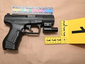 Walther handgun seized by police while executing a search warrant at The Donway and Lawrence Ave. E. on Wednesday