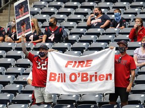 Houston Texans fans show their displeasure with head coach Bill O'Brien at NRG Stadium on October 4, 2020 in Houston.