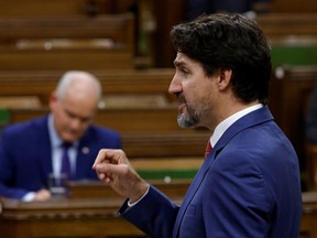 Canada's Prime Minister Justin Trudeau speaks during Question Period in the House of Commons on Parliament Hill in Ottawa, Ontario, Canada October 21, 2020.