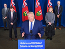 Ontario Premier Doug Ford holds a press conference with his medical team regarding new restrictions at Queen's Park during the COVID-19 pandemic in Toronto on Friday, October 2, 2020. 