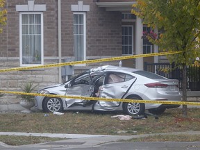 A woman was rushed to hospital after her Hyundai collided with a garbage truck on Lawrence Ave. E. at Asterfield Dr., west of Meadowvale Rd. in West Hill, on Wednesday, Oct 21, 2020.
