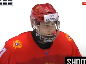 Toronto Maple Leafs pick Rodion Amirov at the U18 Championship in Sweden. (video screen grab)