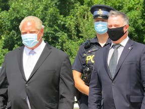 Ontario Provincial Police Association President Rob Jamieson, who will step down from his post in November, was on hand as Premier Doug Ford announced the hiring of 200 officers at OPP Headquarters in Orillia, Ont., on Thursday, Aug. 20, 2020.