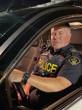 Ontario Provincial Police Association President Rob Jamieson, who will step down from his post in November, took to the road for a nightshift in London, Ont., on Saturday, Sept. 19, 2020.