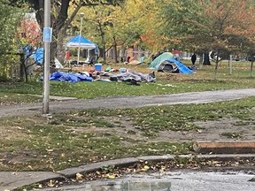 Tents in Alexandra Park, at Dundas and Bathurst Sts.