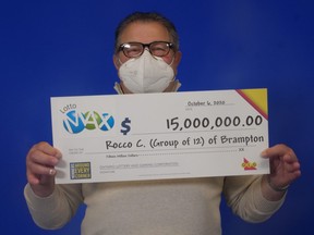 Rocco Coluccio, of Brampton, is among a dozen employees from a construction company that won a $15-million Lotto Max prize from May.