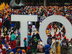 Tens of thousands of Sikhs participating in Khalsa Day celebrations at Nathan Phillips Square on Sunday April 24, 2016.