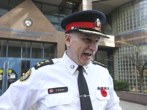 Toronto Police Chief James Ramer speaks outside headquarters on Tuesday, Nov. 10, 2020.