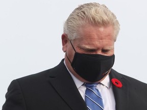 Premier Doug Ford is pictured during a stop at the Ottawa Civic Hospital in Ottawa on  Nov 6, 2020.