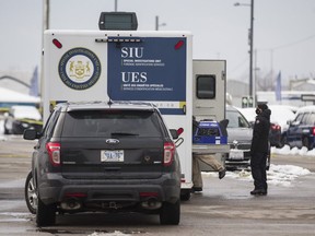York Regional Police and the SIU are pictured at the scene of a police-involved shooting along Hwy. 7,  east of Hwy. 400,  in Vaughan on  Nov. 23, 2020.