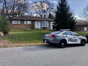Toronto Police at the scene on Rouge Highlands Dr., near Port Union Rd., south of the 401. after a man was killed late Nov. 16, 2020.