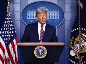 U.S. President Donald Trump speaks in the Brady Briefing Room at the White House in Washington, DC on November 5, 2020.