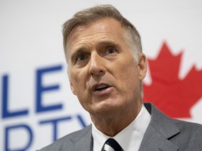 People's Party of Canada Leader Maxime Bernier responds to a question during a news conference in Ottawa, Monday August 24, 2020.