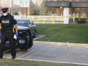 Toronto Police investigate a shooting at 25 Strong Ct. in North York on Saturday November 7, 2020.