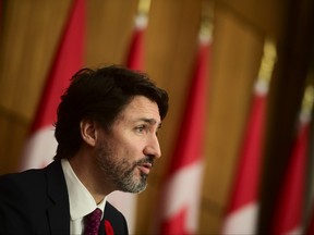 Prime Minister Justin Trudeau speaks during a press conference on broadband internet in Ottawa on Nov. 9, 2020.