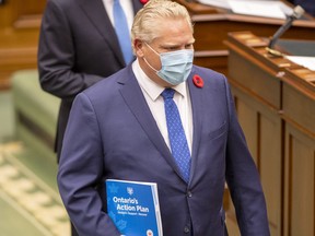 Ontario Premier Doug Ford arrives in the Ontario legislature in Toronto on Thursday November 5, 2020. THE CANADIAN PRESS/Frank Gunn