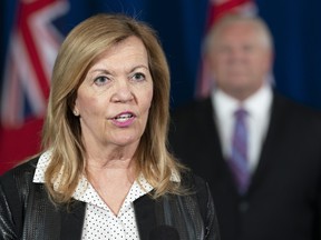 Ontario Health Minister Christine Elliott answers questions at the daily briefing at Queen's Park in Toronto on June 30, 2020.