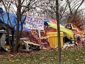 Part of the encampment at Trinity Bellwoods Park on Queen St. is pictured on Nov. 25, 2020.