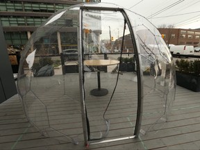 The domed seating outside the Gare de L'est restaurant at Dundas St. E and Carlaw St. in Toronto is pictured on Tuesday, November 3, 2020.
