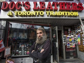 Doc Von Lichtenberg, of Doc's Leather on Queen St. W. in Toronto on Thursday, Nov. 19, 2020.