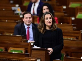 Minister of Finance Chrystia Freeland delivers the 2020 fiscal update in the House of Commons on Parliament Hill on Monday. THE CANADIAN PRESS