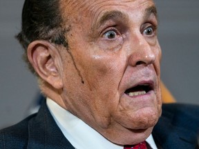 Rudy Giuliani speaks to the press about various lawsuits related to the 2020 election, inside the Republican National Committee headquarters on Nov. 19, 2020 in Washington, DC.