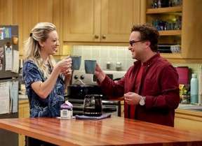 Penny (Kaley Cuoco) and Leonard Hofstadter (Johnny Galecki) in a scene from The Big Bang Theory.