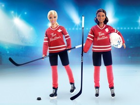 Award-winning hockey players Marie-Philip Poulin and Sarah Nurse as Tim Hortons Barbie dolls.
