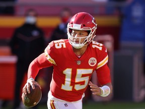 Patrick Mahomes of the Kansas City Chiefs looks to pass against the New York Jets on Sunday. With 416 passing yards and five passing TDs, Mahomes was a fantasy stud.