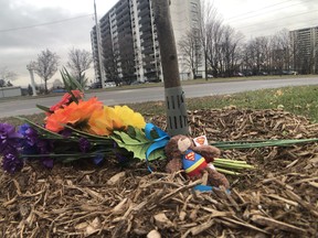 A little memorial is starting to grow for an innocent 12-year-old that was shot and killed during a gang shootout on Saturday in the parking lot of a Jane St. and Stong Crt. apartment on Friday November 13, 2020.