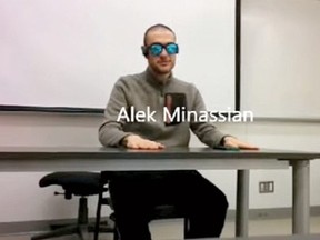 Van attack killer Alek Minassian is seen here in a mock infomercial he made with friends for a school assignment selling a product they called "Glassphone" -- a combination of glasses and headphones.