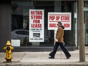 Vacant storefronts along Yonge St., north of Eglinton Ave. in Toronto, on November 19, 2020.
