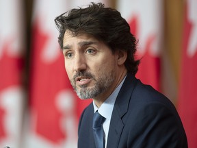 Prime Minister Justin Trudeau responds to a question during a news conference Friday October 9, 2020 in Ottawa.