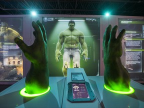 Dr. Bruce Banner's Bio-Lab featuring life-size Hulk's hands at the Marvel Avengers S.T.A.T.I.O.N. interactive exhibit at Yorkdale Shopping Centre in Toronto, Ont.  on Thursday November 12, 2020. The 25,000 square foot exhibit - which will be running at less than 10 per cent capacity - starts November 20 and runs until January 31. Ernest Doroszuk/Toronto Sun/Postmedia
