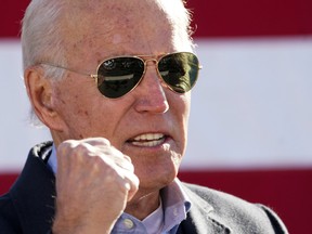 Democratic U.S. presidential nominee and former Vice President Joe Biden speaks during a campaign event in Monaca, Pennsylvania, U.S., on Nov. 2, 2020.