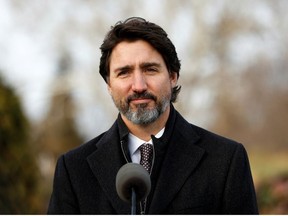 Prime Minister Justin Trudeau takes part in a news conference at the Ornamental Gardens in Ottawa, Nov. 19, 2020.