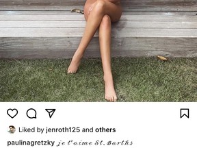 Paulina Gretzky poses in the nude in St. Barts about five weeks ago.