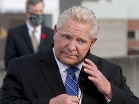 Ontario Premier Doug Ford during his briefing at the Ottawa Civic Hospital in Ottawa Friday, Nov. 6, 2020.