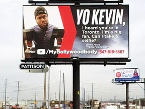 Rizwan "Sunny" Rabbani's $3,000 billboard near the Bramalea GO station purchased to capture actor Kevin Hart's attention.