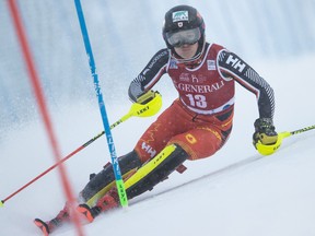 Laurence St-Germain (top) finished sixth and eighth at the women’s World Cup slalom in Levi, Finland.