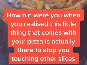 A TikTok user's video has gone viral after he pondered what the plastic stool that holds the pizza in place inside the box is for.
