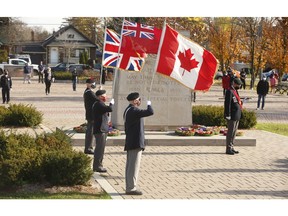 Remembrance Day ceremony at the East York Civic Centre cenotaph in Toronto on November 11, 2020.