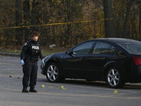 Police investigate after a shooting at 25 Strong Ct. in North York on Saturday, Nov. 7, 2020.