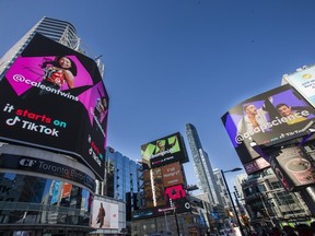 TikTok Canada is featuring videos of homegrown content on a promotional billboard at Yonge-Dundas Square.