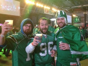 From left, brothers Dallas Verity, Nathan Ruecker and Nathan Strange whoop it up in Riderville.
