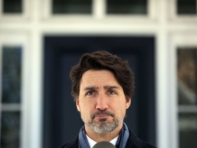 Canadian Prime Minister Justin Trudeau comments on the shooting in Nova Scotia during a news conference April 20, 2020 in Ottawa, Canada. - Canadian Prime Minister Justin Trudeau said Monday the death toll from an "evil" weekend shooting rampage in Nova Scotia had risen to at least 18. "Our country stands united in our effort to defeat a pandemic, to save lives and to help each other make it to a better day," he told a news conference."But yesterday we were jolted from that common cause by the senseless violence and tragedy in Nova Scotia, (where) a gunman claimed the lives of at least 18 people." (Photo by Dave Chan / AFP) (Photo by DAVE CHAN/AFP via Getty Images)